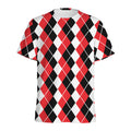 Red Black And White Argyle Print Men's Athletic T-Shirt