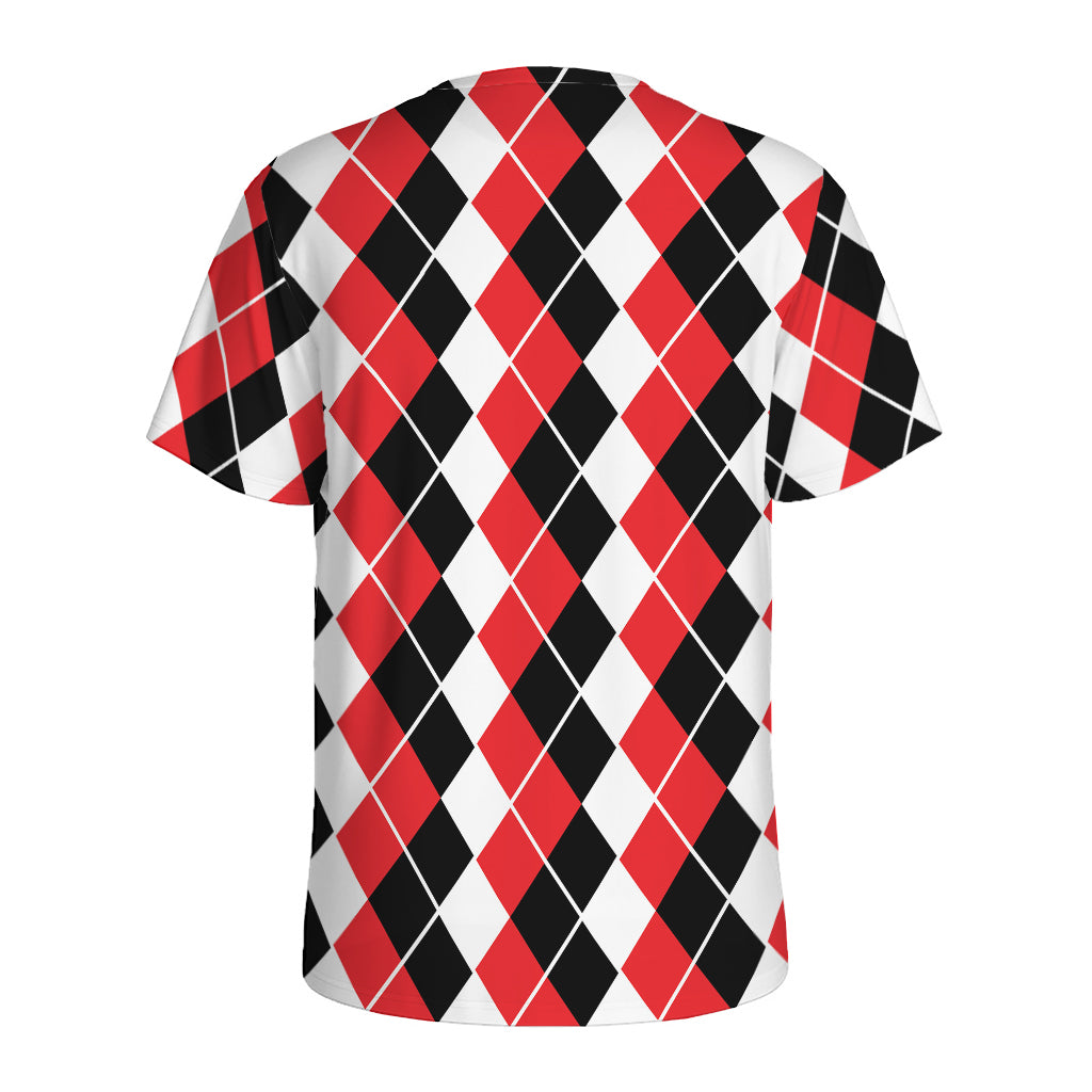 Red Black And White Argyle Print Men's Sports T-Shirt