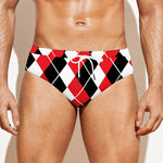 Red Black And White Argyle Print Men's Swim Briefs