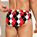 Red Black And White Argyle Print Men's Swim Briefs