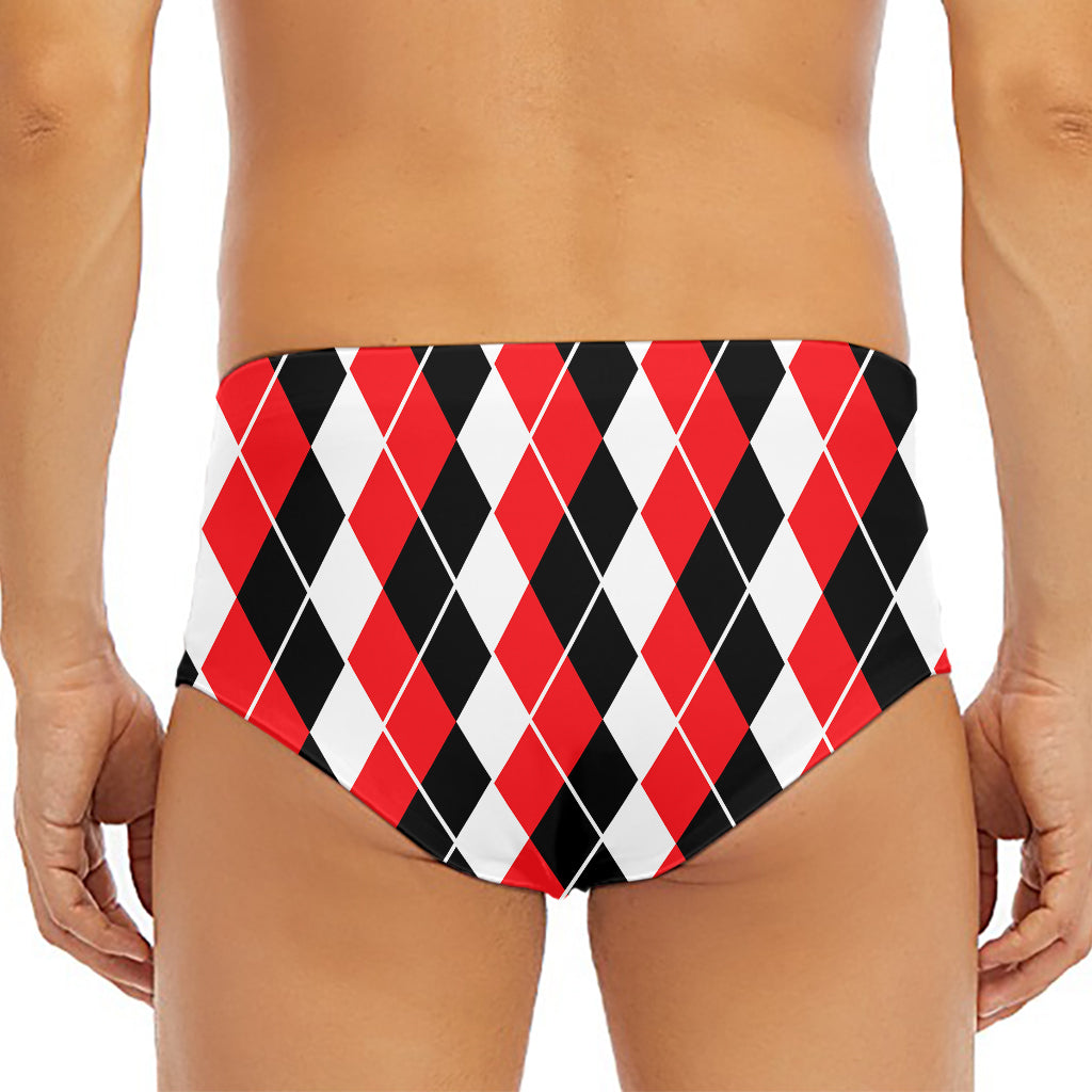 Red Black And White Argyle Print Men's Triangle Swim Briefs