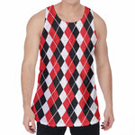 Red Black And White Argyle Print Men's Velvet Tank Top