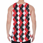 Red Black And White Argyle Print Men's Velvet Tank Top