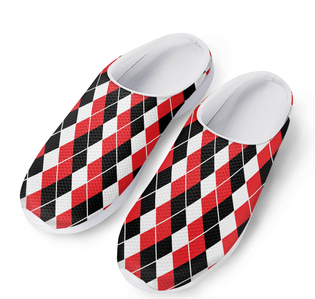 Red Black And White Argyle Print Mesh Casual Shoes
