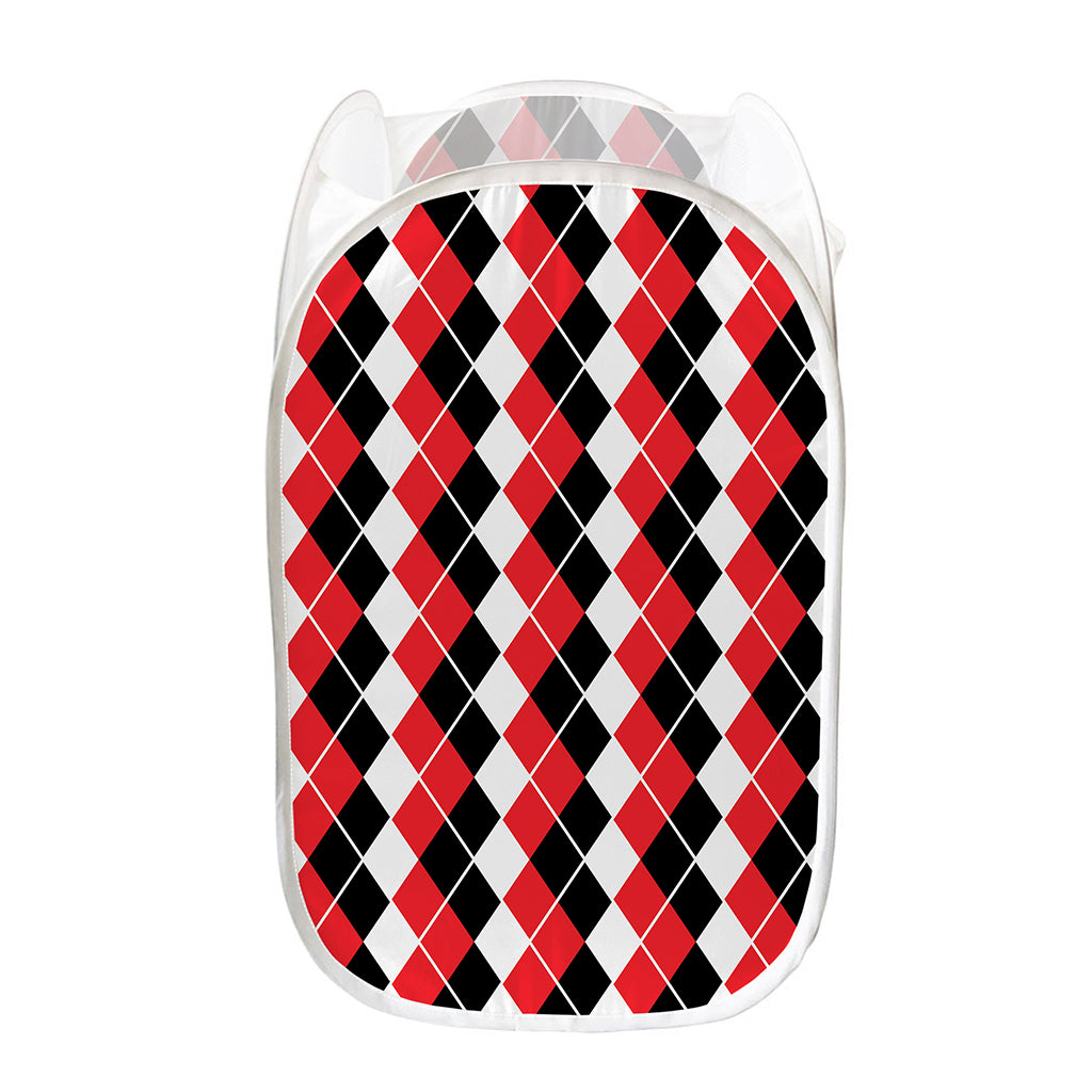Red Black And White Argyle Print Mesh Laundry Hamper