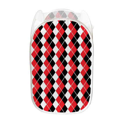 Red Black And White Argyle Print Mesh Laundry Hamper