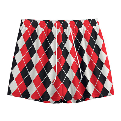 Red Black And White Argyle Print Mesh Shorts