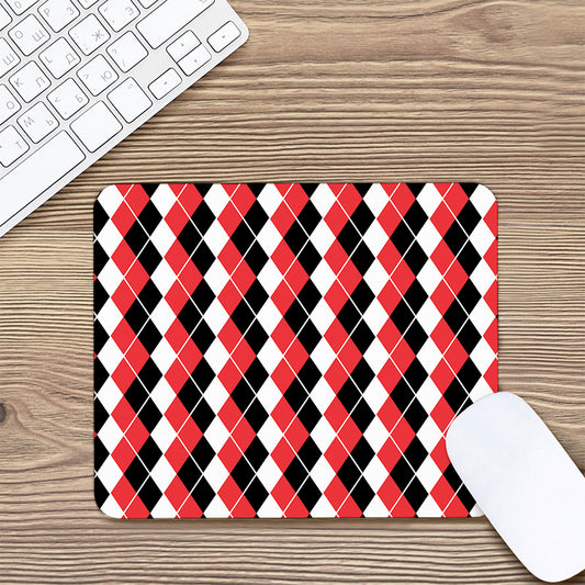 Red Black And White Argyle Print Mouse Pad