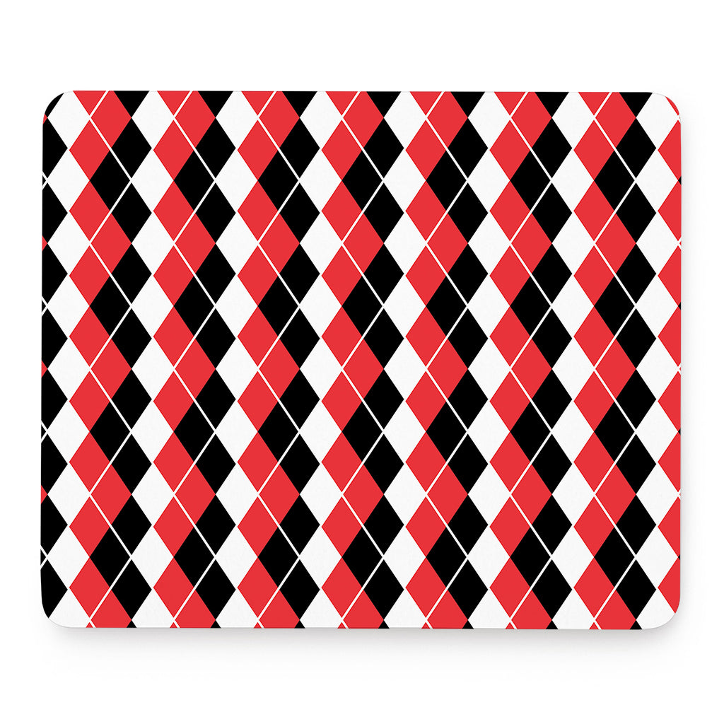 Red Black And White Argyle Print Mouse Pad