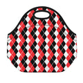Red Black And White Argyle Print Neoprene Lunch Bag
