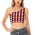 Red Black And White Argyle Print One Shoulder Crop Top