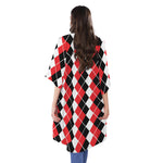 Red Black And White Argyle Print Open Front Beach Cover Up