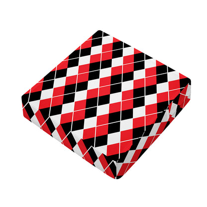 Red Black And White Argyle Print Outdoor Seat Cushion Cover