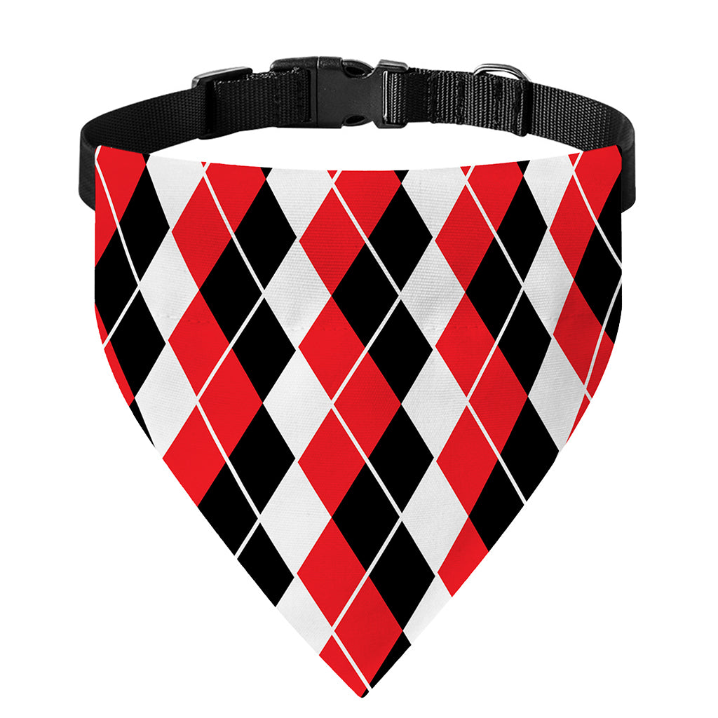 Red Black And White Argyle Print Over The Collar Dog Bandana