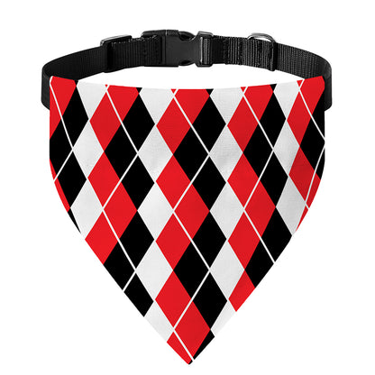 Red Black And White Argyle Print Over The Collar Dog Bandana
