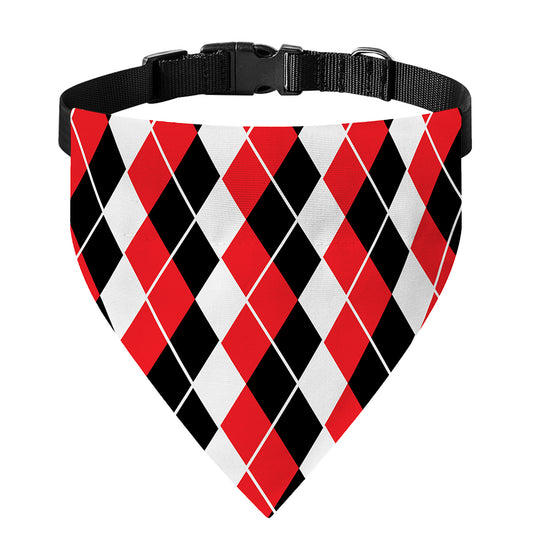 Red Black And White Argyle Print Over The Collar Dog Bandana