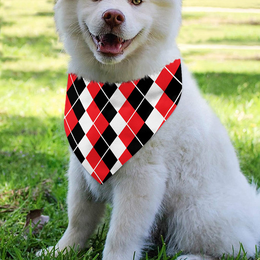 Red Black And White Argyle Print Over The Collar Dog Bandana