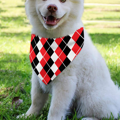 Red Black And White Argyle Print Over The Collar Dog Bandana