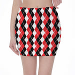 Red Black And White Argyle Print Pencil Mini Skirt