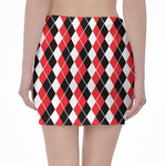 Red Black And White Argyle Print Pencil Mini Skirt