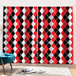 Red Black And White Argyle Print Pencil Pleat Curtains