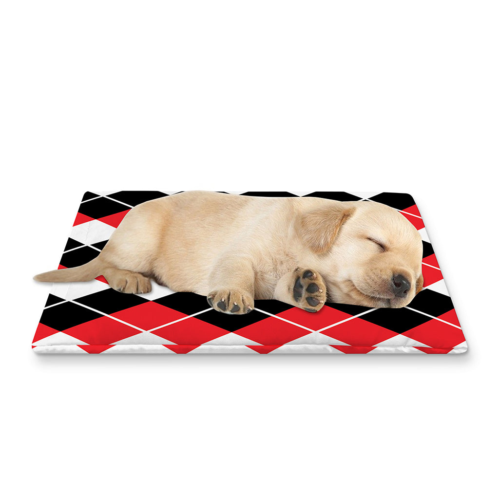 Red Black And White Argyle Print Pet Cooling Mat Cover