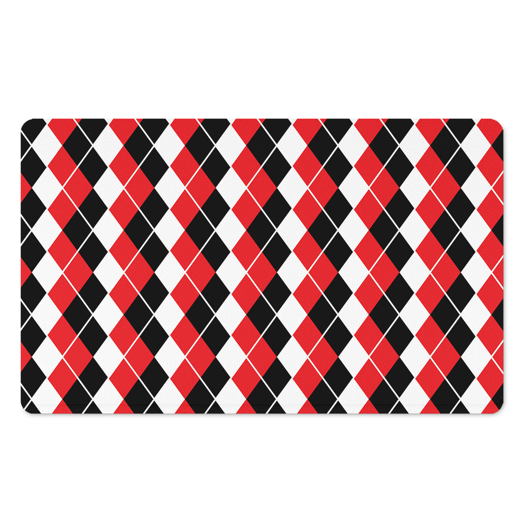 Red Black And White Argyle Print Polyester Doormat
