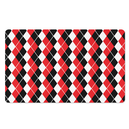 Red Black And White Argyle Print Polyester Doormat