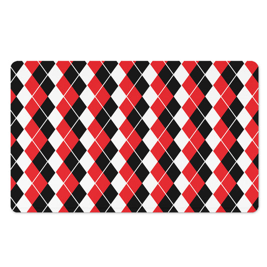 Red Black And White Argyle Print Polyester Doormat