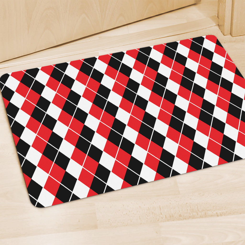 Red Black And White Argyle Print Polyester Doormat