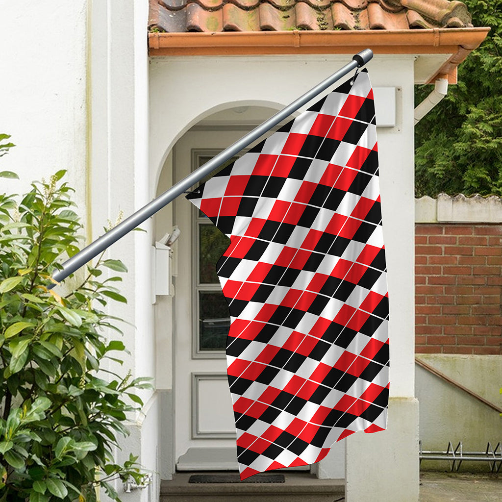 Red Black And White Argyle Print Polyester Flag