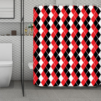 Red Black And White Argyle Print Polyester Shower Curtain