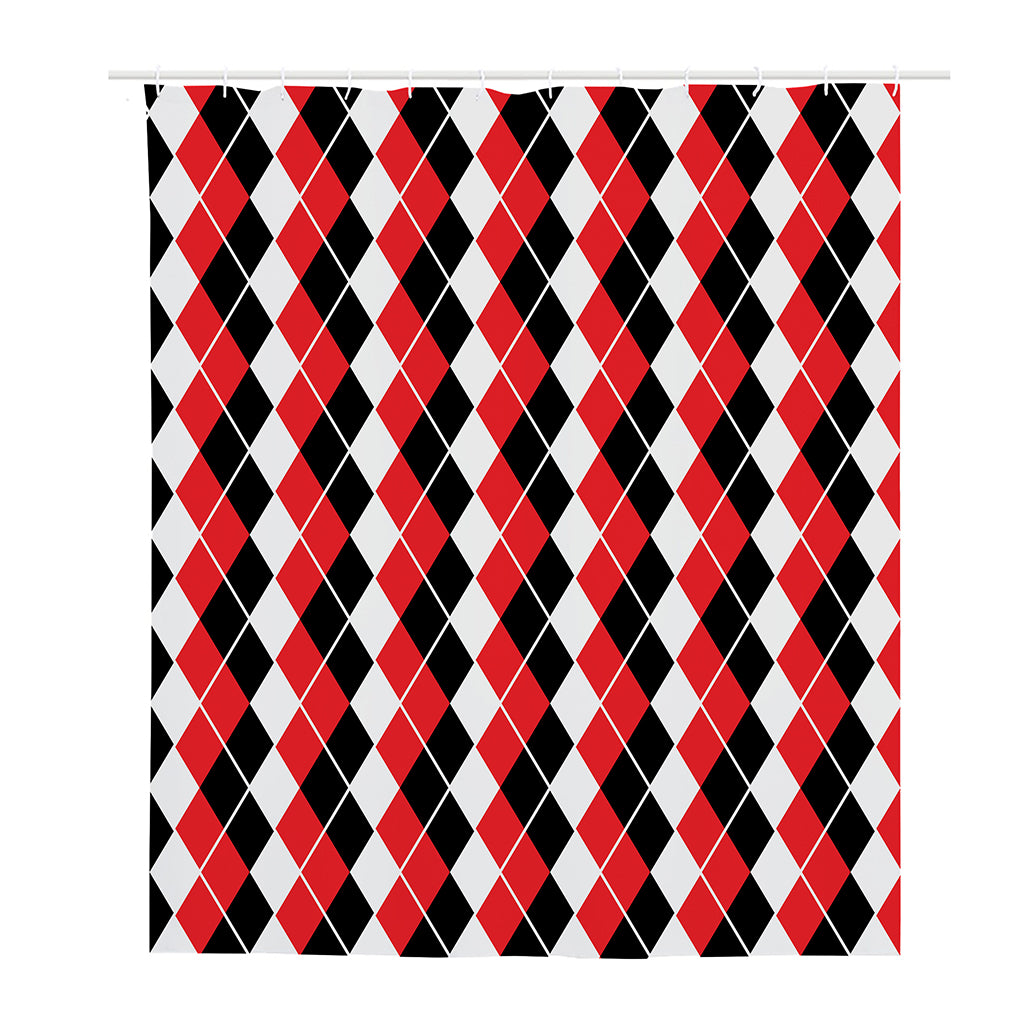 Red Black And White Argyle Print Polyester Shower Curtain