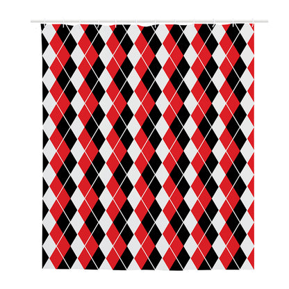 Red Black And White Argyle Print Polyester Shower Curtain