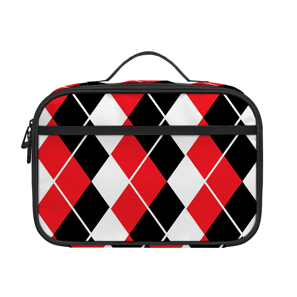 Red Black And White Argyle Print Portable Lunch Bag