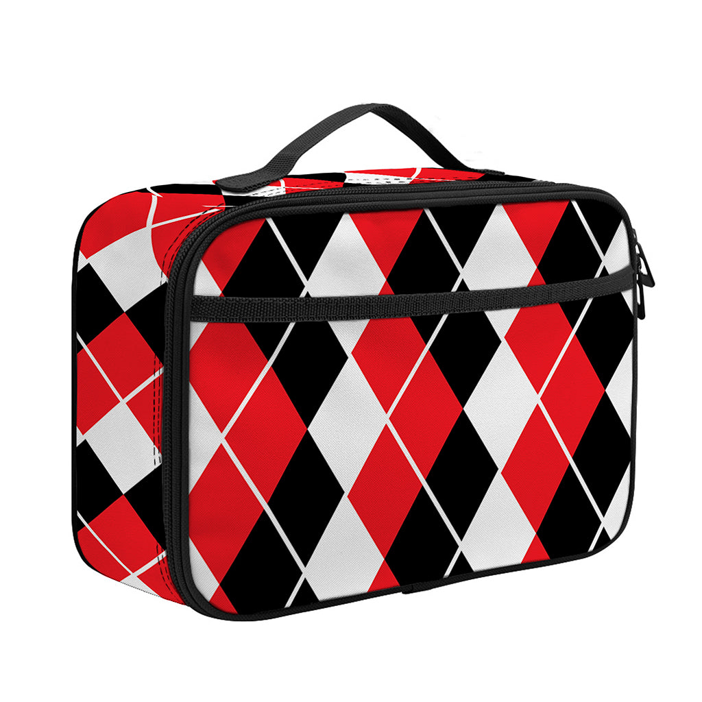 Red Black And White Argyle Print Portable Lunch Bag