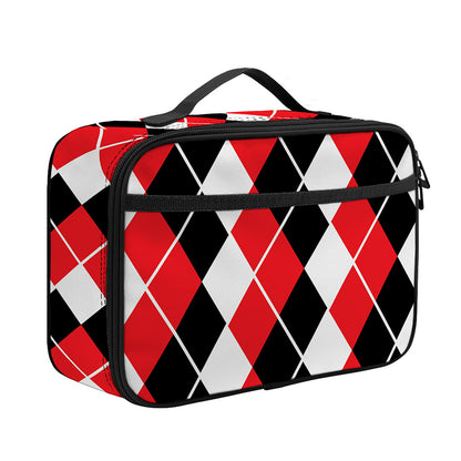 Red Black And White Argyle Print Portable Lunch Bag