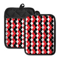 Red Black And White Argyle Print Pot Holders With Pocket