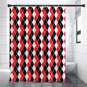 Red Black And White Argyle Print Premium Shower Curtain