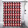 Red Black And White Argyle Print Premium Shower Curtain