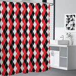 Red Black And White Argyle Print Premium Shower Curtain