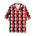 Red Black And White Argyle Print Rayon Hawaiian Shirt