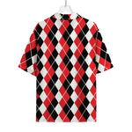 Red Black And White Argyle Print Rayon Hawaiian Shirt