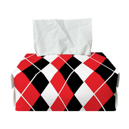Red Black And White Argyle Print Rectangle Tissue Box Cover