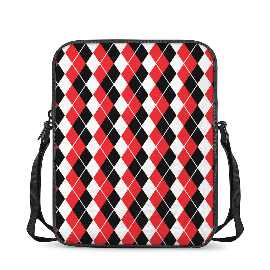 Red Black And White Argyle Print Rectangular Crossbody Bag
