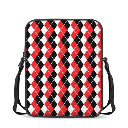 Red Black And White Argyle Print Rectangular Crossbody Bag