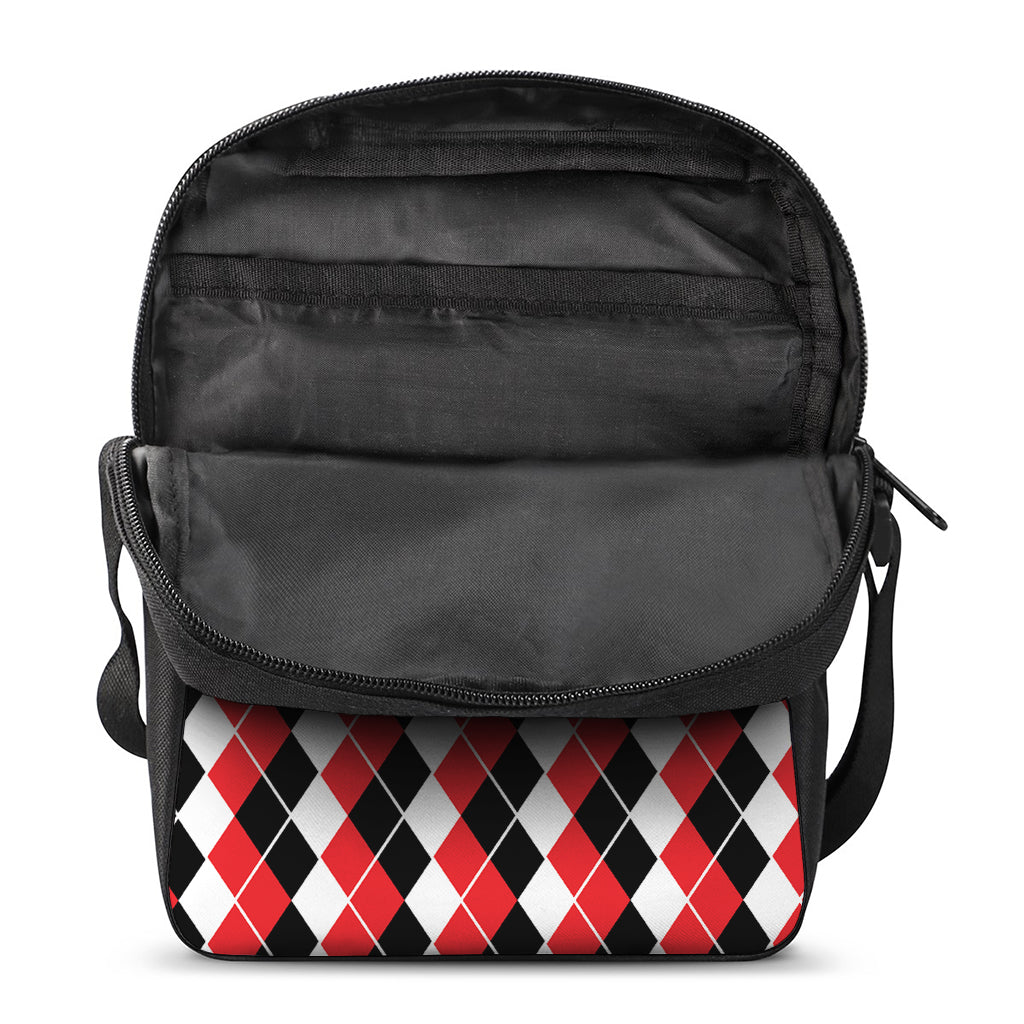 Red Black And White Argyle Print Rectangular Crossbody Bag