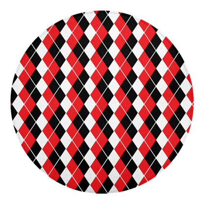 Red Black And White Argyle Print Round Blanket