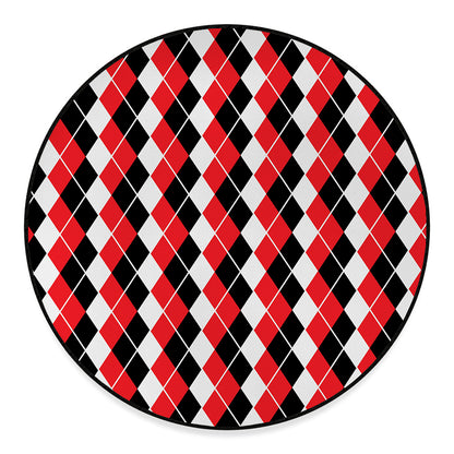 Red Black And White Argyle Print Round Floor Mat