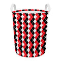 Red Black And White Argyle Print Round Laundry Basket